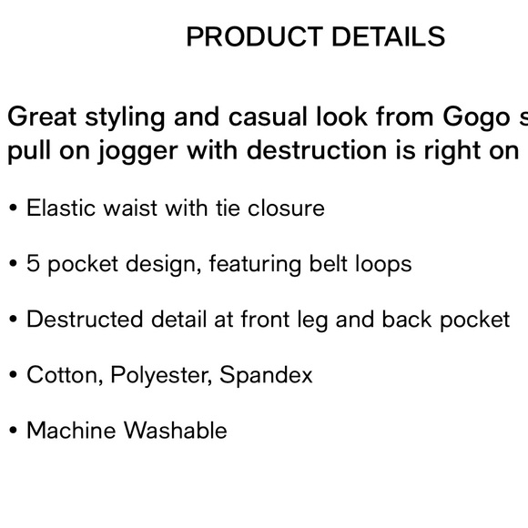 GOGO STAR Big Girls Casual Destructed Elastic Waistband Joggers Size 10 - Picture 2 of 5